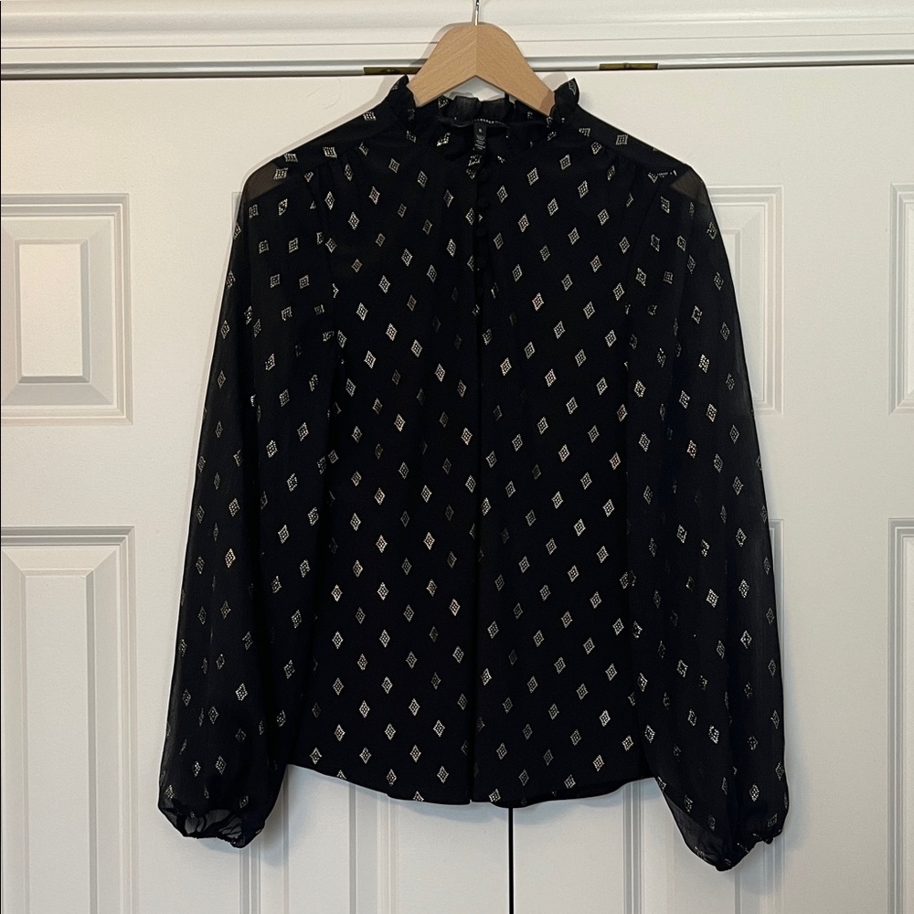 White House Black Market Black Patterned Women's Blouse